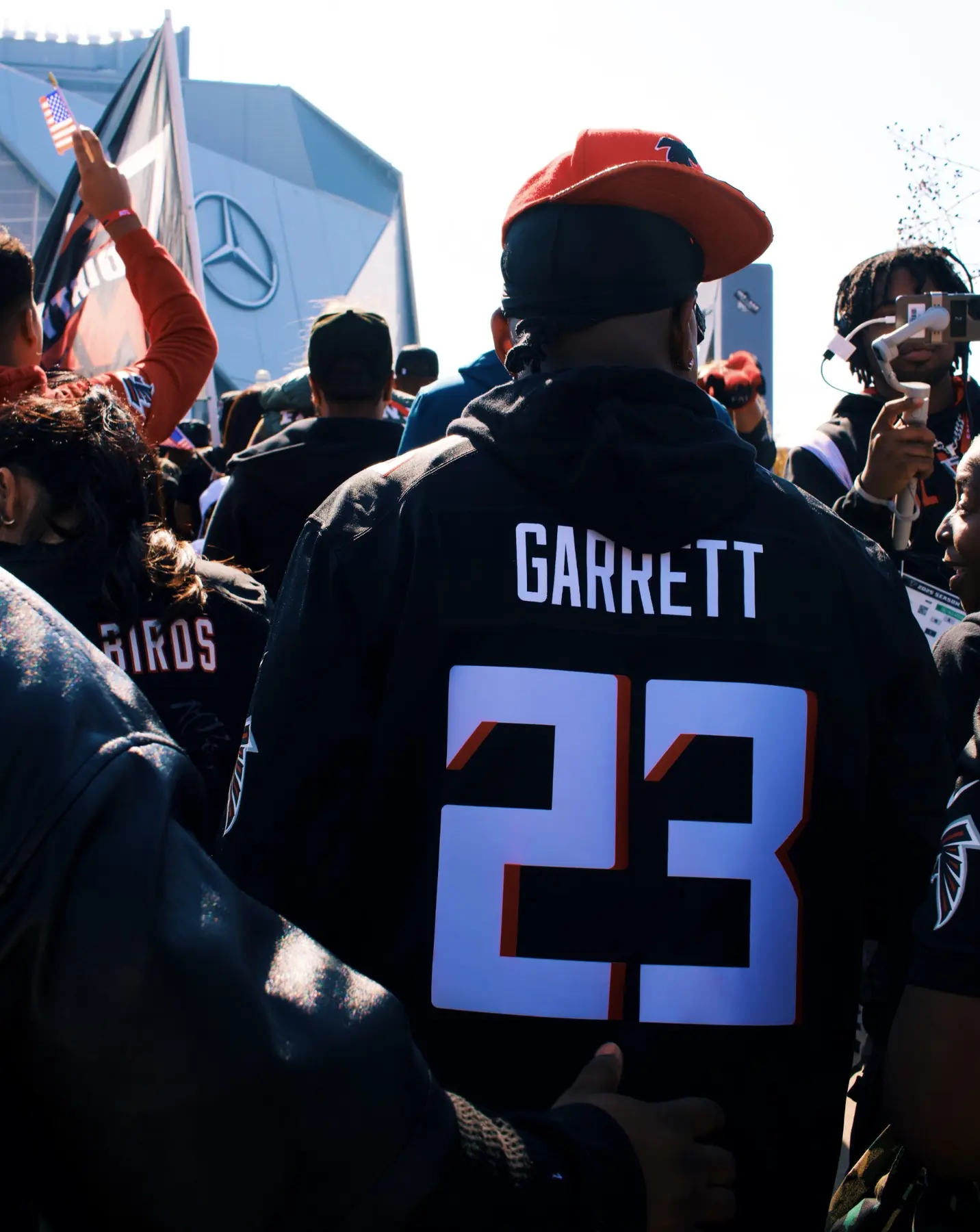 Atlanta event attendees in Falcons jerseys